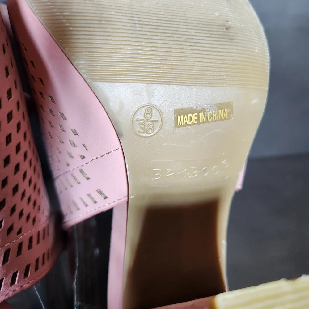 Bamboo Pink Perforated Peep Toe Block Heel Sandals Womens 8 - Picture 4 of 10